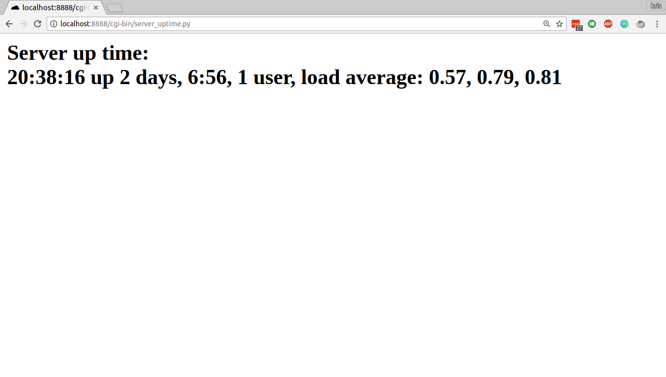 Executed CGI script showing system uptime