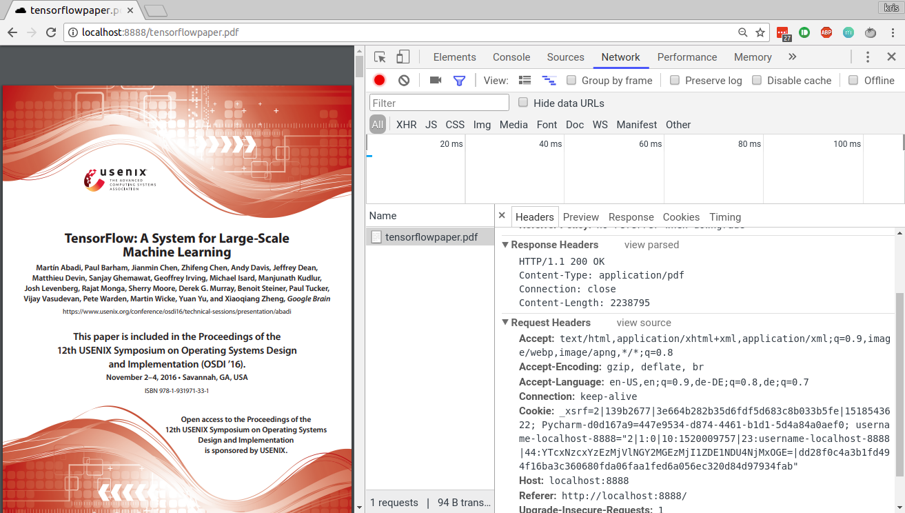 HTTP request, and the response sent by the server